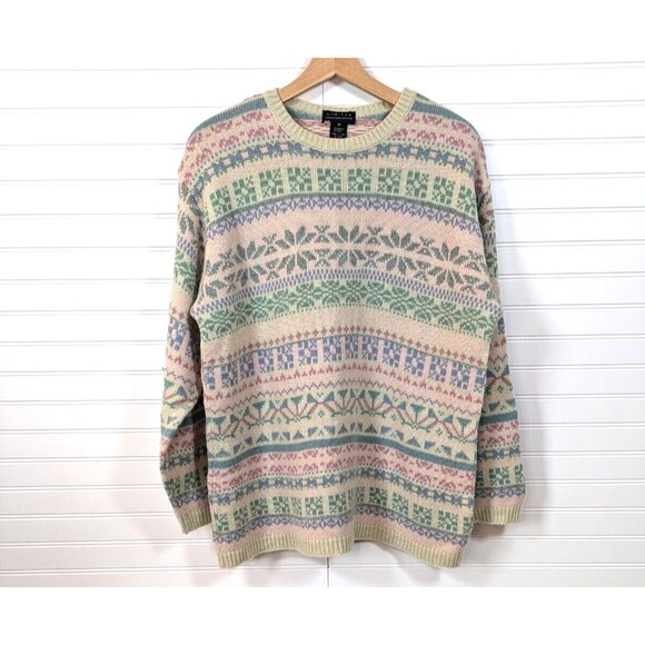 Vintage Limited Christmas Sweater Womens Medium Oversized Wool Fair Isle Pastel - Picture 1 of 12